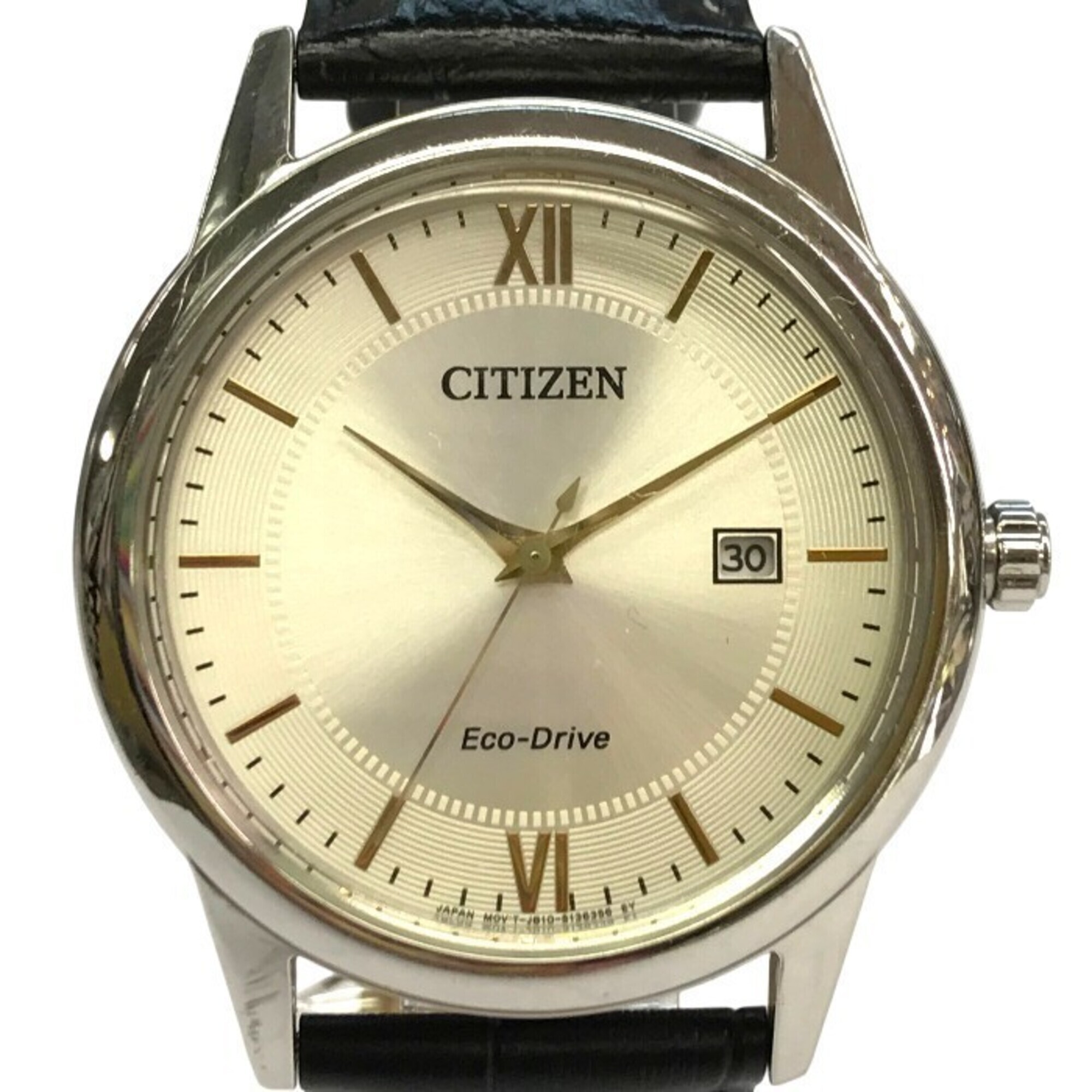 Citizen Eco-Drive Men's Analog Solar Watch, Stainless Steel, Leather Band, Si...